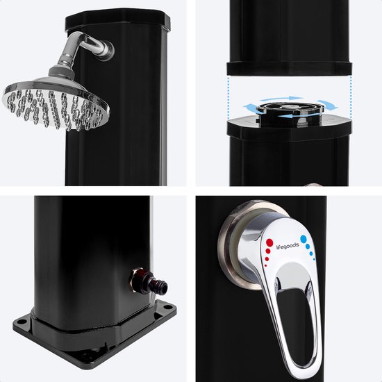 LifeGoods Buitendouche - Solar - Tuindouche - 360° Draaibare Douchekop - 35L - Zwart
