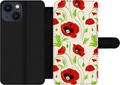 iPhone 13 Mini Wallet Case étui de téléphone bibliothèque - Fleurs - Coquelicot - Motif - Avec poches - Étui portefeuille avec fermeture magnétique