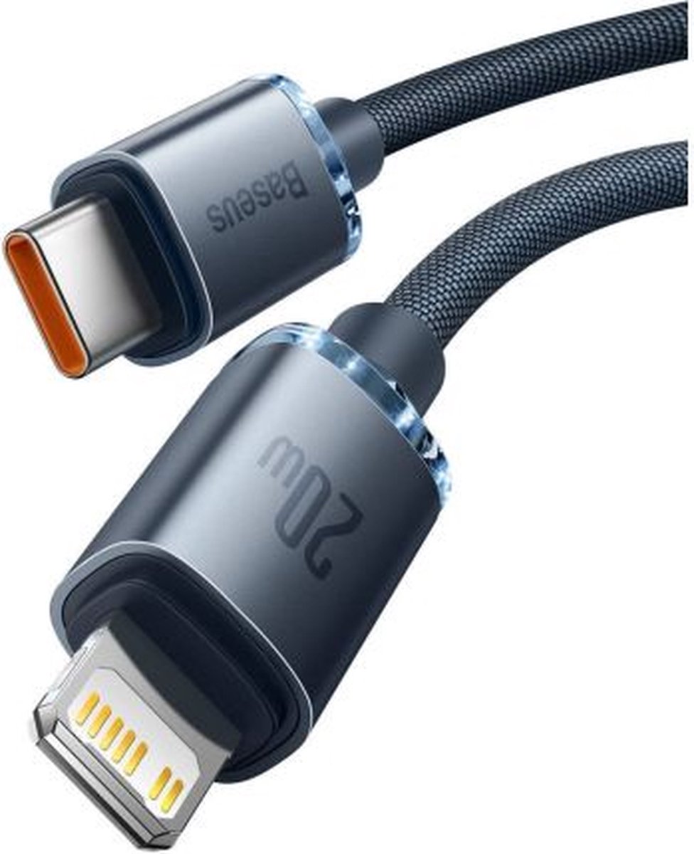 Baseus iPhone kabel Zwart Gevlochten geschikt voor Apple iPhone 6,7,8,X,XS,XR,11,12,13,Mini,Pro Max - iPhone oplaadkabel - iPhone oplader kabel - Lightning naar USB 20W 2M Zwart - CAJY000301