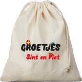1x Groetjes van Sint  en Piet cadeauzakje met sluitkoord - katoenen / jute zak - Sinterklaas kadozak voor pakjesavond