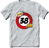 38 Jaar Hoera Verkeersbord T-Shirt | Grappig Verjaardag Cadeau | Dames - Heren | - Licht Grijs - Gemaleerd - S