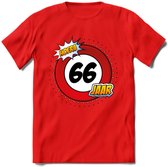 66 Jaar Hoera Verkeersbord T-Shirt | Grappig Verjaardag Cadeau | Dames - Heren | - Rood - 3XL