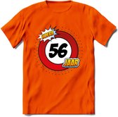 56 Jaar Hoera Verkeersbord T-Shirt | Grappig Verjaardag Cadeau | Dames - Heren | - Oranje - XXL