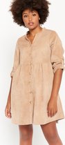 LOLALIZA Corduroy jurk met driekwartsmouw - Beige - Maat 44
