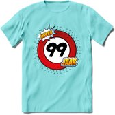 99 Jaar Hoera Verkeersbord T-Shirt | Grappig Verjaardag Cadeau | Dames - Heren | - Licht Blauw - M