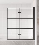 Badplaats Badwand Berkan 120 cm x 140 cm - Zwart - Badscherm Draaibaar 5 mm dik - Veiligheidsglas en Antikalk - Rechtsdraaiend
