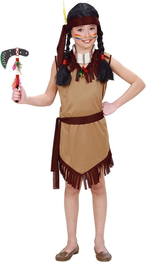 Widmann - Indiaan Kostuum - Hiawatah Indiaan - Meisje - Bruin - Maat 140 - Carnavalskleding - Verkleedkleding