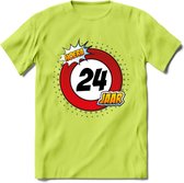 24 Jaar Hoera Verkeersbord T-Shirt | Grappig Verjaardag Cadeau | Dames - Heren | - Groen - L