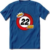 22 Jaar Hoera Verkeersbord T-Shirt | Grappig Verjaardag Cadeau | Dames - Heren | - Donker Blauw - 3XL