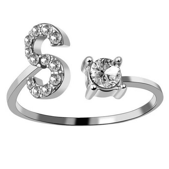 Ring Met Letter - Ring Met Steen - Letter Ring - Ring Letter - Initial Ring - Zilver Letter S - Cadeautje voor haar