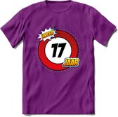 17 Jaar Hoera Verkeersbord T-Shirt | Grappig Verjaardag Cadeau | Dames - Heren | - Paars - XXL