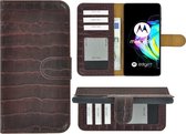 Hoesje Motorola Moto Edge 20 - Bookcase - Portemonnee Hoes Echt leer Wallet case Croco Kastanjebruin