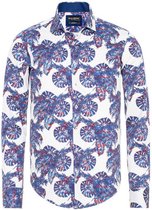 Overhemd  lange mouw  met print Catharina 1080 "Color: White","Size: 4XL" | Overhemeden blauw