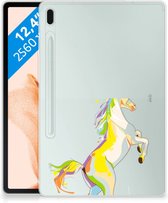 Hoes Samsung Galaxy Tab S7FE Tablethoes Kinderen Horse Color met transparant zijkanten