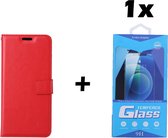 Coque pour Samsung Galaxy S7 Edge - Bookcase - Espace pour 3 cartes - Similicuir - avec 1x Protecteur d'écran trempé - SAFRANT1 - Rouge