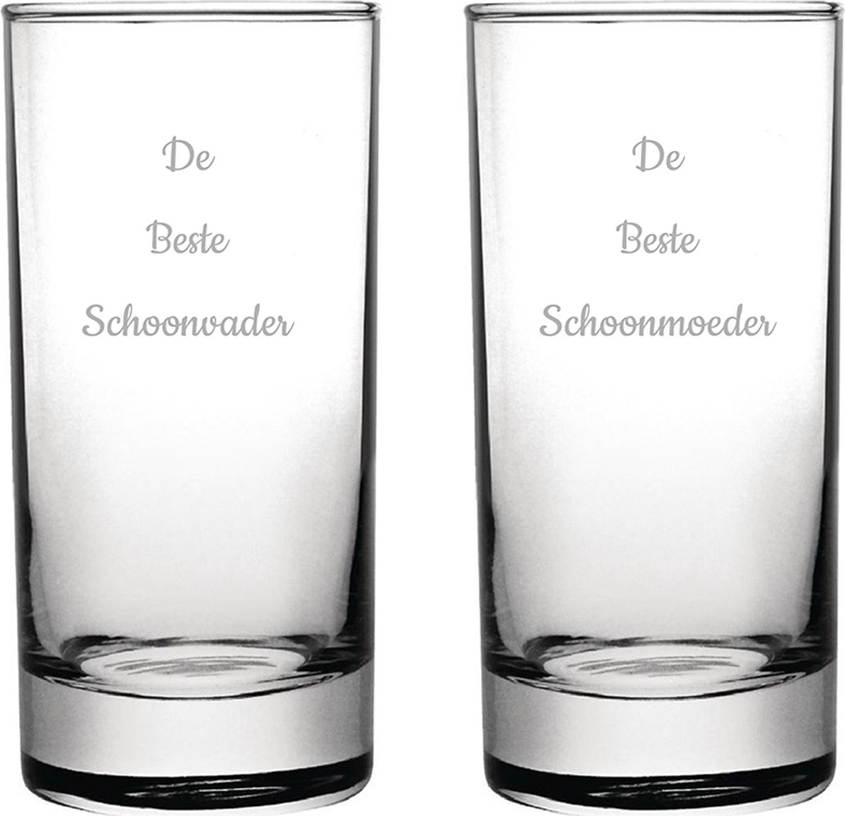 Gegraveerde longdrinkglas 28,5cl De Beste Schoonvader- De Beste Schoonmoeder
