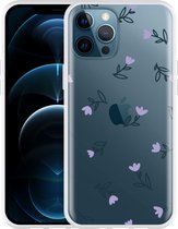 Geschikt voor Apple iPhone 12 Pro Max Hoesje Paarse Bloemen - Designed by Cazy