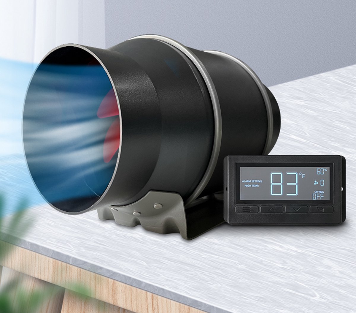 6 inch Kanaal Ventilator, Duct Fan , Kanaalventilator - Kas Ventilatie Systeem met digitale display, temperatuur en vochtregeling - Inline buisventilator met Thermostaat Controller