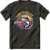 Time To Relax - Vissen T-Shirt | Grappig Verjaardag Vis Hobby Cadeau Shirt | Dames - Heren - Unisex | Tshirt Hengelsport Kleding Kado - Donker Grijs - S