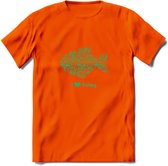 I Love Fishing - Vissen T-Shirt | Groen | Grappig Verjaardag Vis Hobby Cadeau Shirt | Dames - Heren - Unisex | Tshirt Hengelsport Kleding Kado - Oranje - S