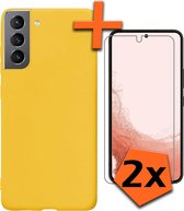 Hoesje Geschikt voor Samsung S22 Plus Hoesje Siliconen Cover Case Met 2x Screenprotector - Hoes Geschikt voor Samsung Galaxy S22 Plus Hoes Back Case - Geel