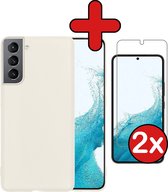 Samsung S22 Hoesje Siliconen Case Cover Met 2x Screenprotector - Samsung Galaxy S22 Hoesje Cover Hoes Siliconen Met 2x Screenprotector - Wit