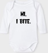 Baby Rompertje met tekst 'Hi, I bite' | Lange mouw l | wit zwart | maat 62/68 | cadeau | Kraamcadeau | Kraamkado