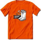 Fishing Boots - Vissen T-Shirt | Grappig Verjaardag Vis Hobby Cadeau Shirt | Dames - Heren - Unisex | Tshirt Hengelsport Kleding Kado - Oranje - XXL