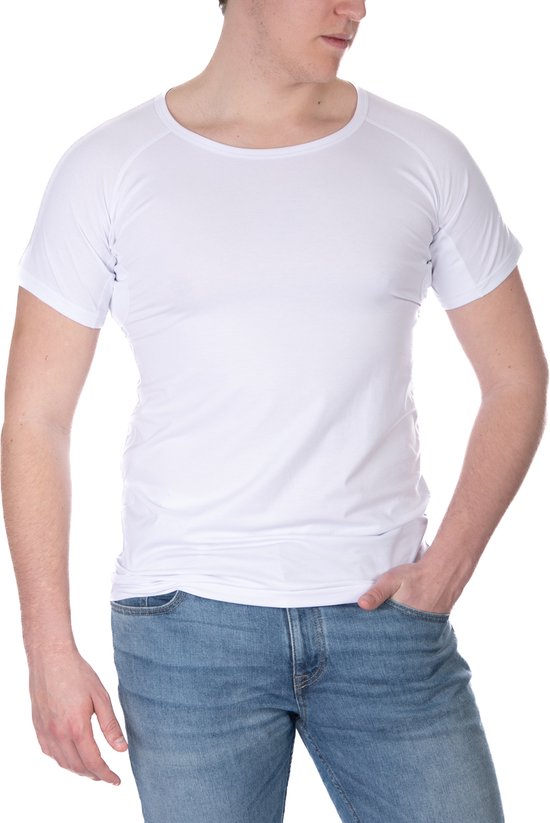 Chemise anti-transpiration - avec coussinets aisselles anti-transpiration - Col rond pour homme - Blanc taille L