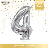 Cijfer Folie Ballon 4 Jaar Zilver/Silver * Hoera 4 Jaar Snoes * 80 cm Verjaardag Nummer Ballon Zilver * Snoes * Verjaardag Versiering * Kinderfeestje * Zilver * Hoera 4 Jaar