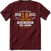16 Jaar Legend T-Shirt | Goud - Wit | Grappig Verjaardag en Feest Cadeau Shirt | Dames - Heren - Unisex | Tshirt Kleding Kado | - Burgundy - XL