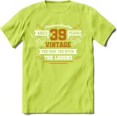 39 Jaar Legend T-Shirt | Goud - Wit | Grappig Verjaardag en Feest Cadeau Shirt | Dames - Heren - Unisex | Tshirt Kleding Kado | - Groen - M