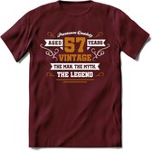 57 Jaar Legend T-Shirt | Goud - Wit | Grappig Verjaardag en Feest Cadeau Shirt | Dames - Heren - Unisex | Tshirt Kleding Kado | - Burgundy - XXL