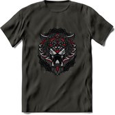 Tijger - Dieren Mandala T-Shirt | Rood | Grappig Verjaardag Zentangle Dierenkop Cadeau Shirt | Dames - Heren - Unisex | Wildlife Tshirt Kleding Kado | - Donker Grijs - XXL
