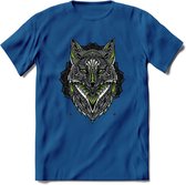 Vos - Dieren Mandala T-Shirt | Groen | Grappig Verjaardag Zentangle Dierenkop Cadeau Shirt | Dames - Heren - Unisex | Wildlife Tshirt Kleding Kado | - Donker Blauw - XL