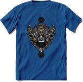 Bizon - Dieren Mandala T-Shirt | Geel | Grappig Verjaardag Zentangle Dierenkop Cadeau Shirt | Dames - Heren - Unisex | Wildlife Tshirt Kleding Kado | - Donker Blauw - M