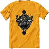 Bizon - Dieren Mandala T-Shirt | groen | Grappig Verjaardag Zentangle Dierenkop Cadeau Shirt | Dames - Heren - Unisex | Wildlife Tshirt Kleding Kado | - Geel - XL