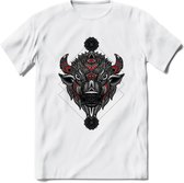 Bizon - Dieren Mandala T-Shirt | Rood | Grappig Verjaardag Zentangle Dierenkop Cadeau Shirt | Dames - Heren - Unisex | Wildlife Tshirt Kleding Kado | - Wit - S
