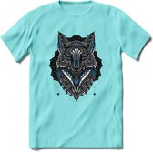 Vos - Dieren Mandala T-Shirt | Blauw | Grappig Verjaardag Zentangle Dierenkop Cadeau Shirt | Dames - Heren - Unisex | Wildlife Tshirt Kleding Kado | - Licht Blauw - S