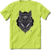 Vos - Dieren Mandala T-Shirt | Paars | Grappig Verjaardag Zentangle Dierenkop Cadeau Shirt | Dames - Heren - Unisex | Wildlife Tshirt Kleding Kado | - Groen - M