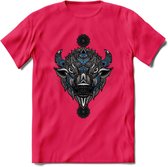 Bizon - Dieren Mandala T-Shirt | Blauw | Grappig Verjaardag Zentangle Dierenkop Cadeau Shirt | Dames - Heren - Unisex | Wildlife Tshirt Kleding Kado | - Roze - S