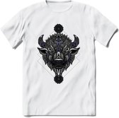 Bizon - Dieren Mandala T-Shirt | Donkerblauw | Grappig Verjaardag Zentangle Dierenkop Cadeau Shirt | Dames - Heren - Unisex | Wildlife Tshirt Kleding Kado | - Wit - XXL