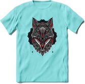 Vos - Dieren Mandala T-Shirt | Rood | Grappig Verjaardag Zentangle Dierenkop Cadeau Shirt | Dames - Heren - Unisex | Wildlife Tshirt Kleding Kado | - Licht Blauw - XXL