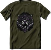 Tijger - Dieren Mandala T-Shirt | Paars | Grappig Verjaardag Zentangle Dierenkop Cadeau Shirt | Dames - Heren - Unisex | Wildlife Tshirt Kleding Kado | - Leger Groen - L