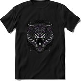 Tijger - Dieren Mandala T-Shirt | Paars | Grappig Verjaardag Zentangle Dierenkop Cadeau Shirt | Dames - Heren - Unisex | Wildlife Tshirt Kleding Kado | - Zwart - XXL