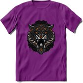 Tijger - Dieren Mandala T-Shirt | Oranje | Grappig Verjaardag Zentangle Dierenkop Cadeau Shirt | Dames - Heren - Unisex | Wildlife Tshirt Kleding Kado | - Paars - L
