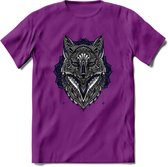 Vos - Dieren Mandala T-Shirt | Donkerblauw | Grappig Verjaardag Zentangle Dierenkop Cadeau Shirt | Dames - Heren - Unisex | Wildlife Tshirt Kleding Kado | - Paars - XXL