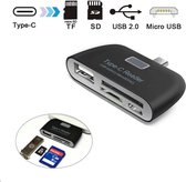 4 in 1 OTG kaartlezer - OTG Type C /USB/SD/TF - Multifunctionele oplaadpoort met slimme adapter - Zwart