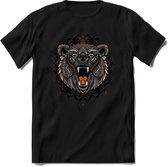 Beer - Dieren Mandala T-Shirt | Oranje | Grappig Verjaardag Zentangle Dierenkop Cadeau Shirt | Dames - Heren - Unisex | Wildlife Tshirt Kleding Kado | - Zwart - S