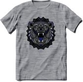 Beer - Dieren Mandala T-Shirt | Donkerblauw | Grappig Verjaardag Zentangle Dierenkop Cadeau Shirt | Dames - Heren - Unisex | Wildlife Tshirt Kleding Kado | - Donker Grijs - Gemalee